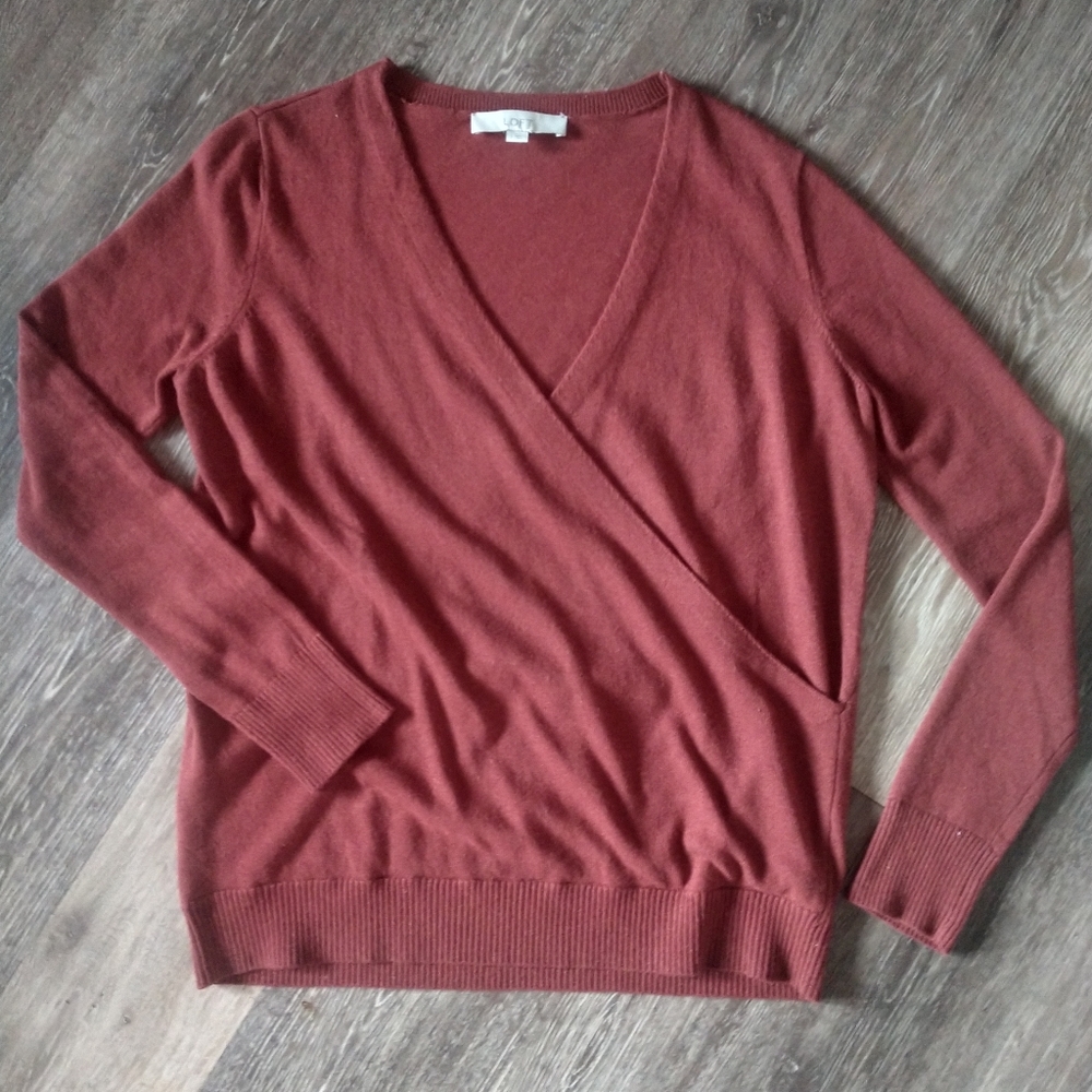 NWOT Loft Small Rust Wrap Wool Sweater - Picture 2 of 5